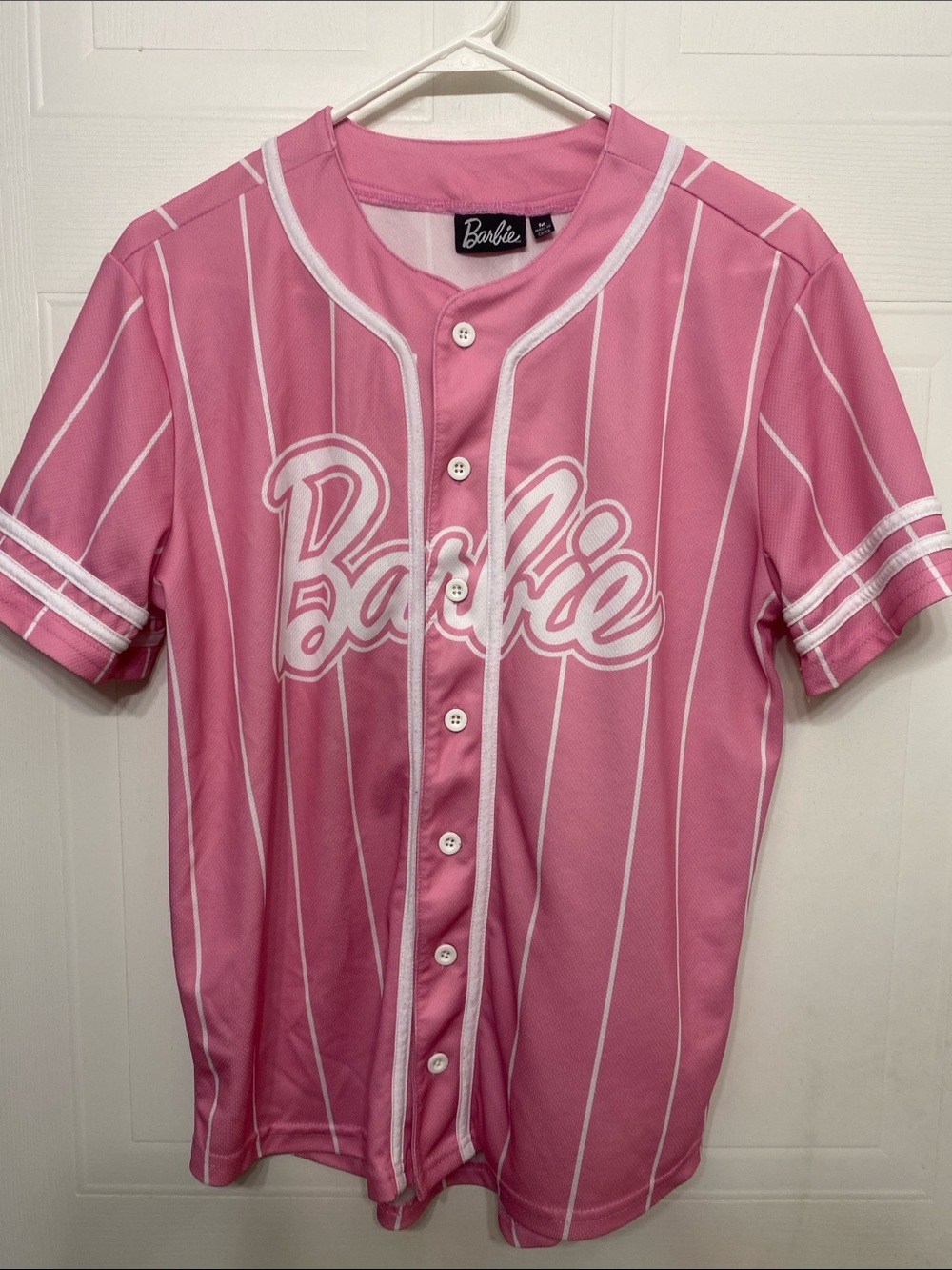 Barbie Pink Pinstripe Baseball Jersey Top